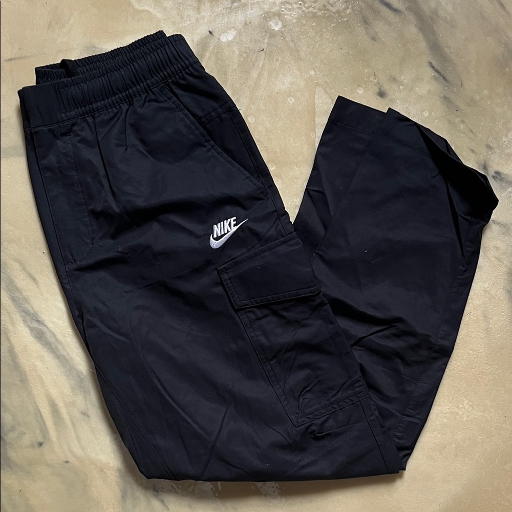 Nike Black Cargo Joggers with White Swoosh